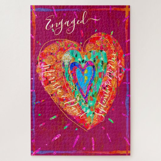 Retro Hippie roze Turquoise Heart Legpuzzel (Verticaal)