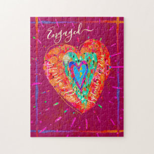 Retro Hippie roze Turquoise Heart Legpuzzel