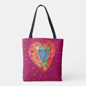 Retro Hippie roze Turquoise Heart Name Draagtas (Achterkant)