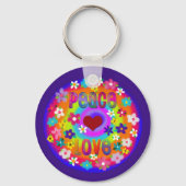 Retro Hippie Style Peace Love Flowers Rainbow Sleutelhanger (Voorkant)