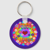 Retro Hippie Style Peace Love Flowers Rainbow Sleutelhanger (Achterkant)