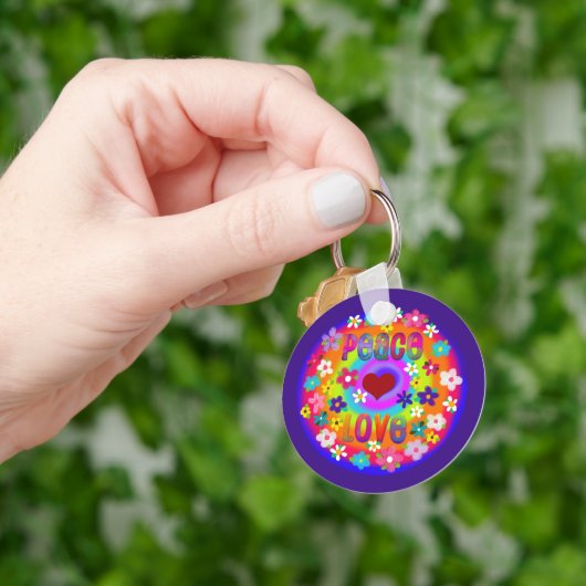 Retro Hippie Style Peace Love Flowers Rainbow Sleutelhanger (Hand)