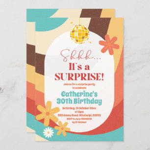 Retro Hippie Surprise Birthday Invitation Kaart