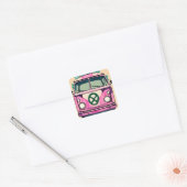 Retro Hippie Van Bloemen Kleuren Kunst Vierkante Sticker (Envelop)