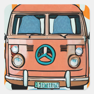 Retro Hippie Van  Kleuren Kunst Vierkante Sticker