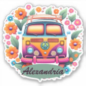 Retro Hippie Van Monogram Waterdicht Sticker (Voorkant)