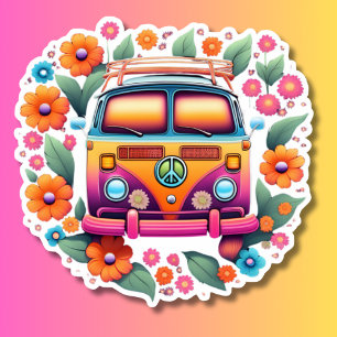 Retro Hippie Van Waterproof Sticker