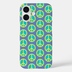 Retro Hippie Vredesgebarentaal in Blauw iPhone 16 Hoesje