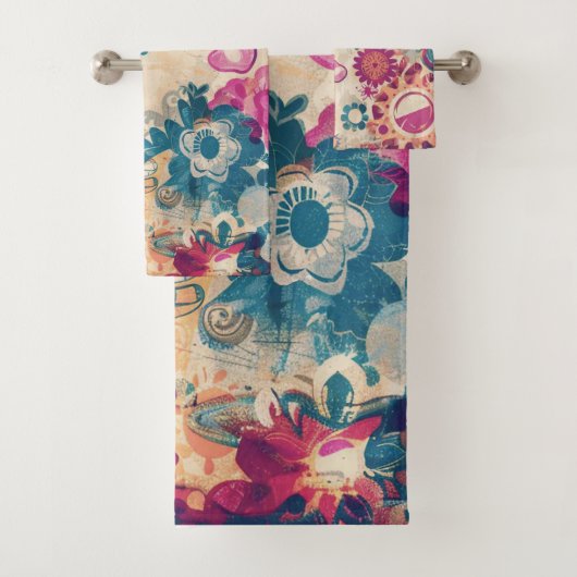 Retro Hippie: Wilde bloemen handdoek set (Insitu)