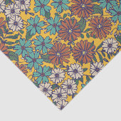 Retro Hippie Yellow Turquoise 70s Floral Pattern Tissuepapier (Detail)