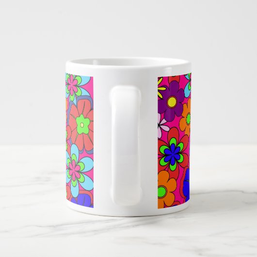 Retro Hippy Groovy Girly Floral Extra Grote Mok (Achterkant)
