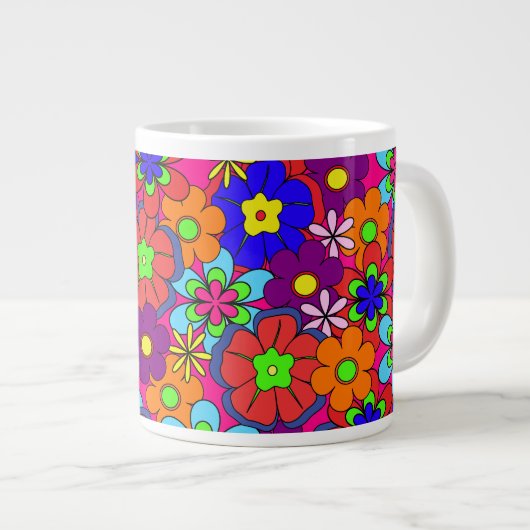 Retro Hippy Groovy Girly Floral Extra Grote Mok (Voorkant rechts)