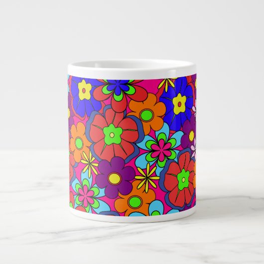 Retro Hippy Groovy Girly Floral Extra Grote Mok (Voorkant)