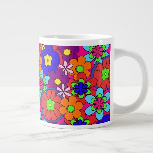 Retro Hippy Groovy Girly Floral Extra Grote Mok (Rechts)