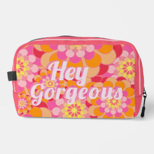 Retro Hippy Oranje roze bloemen Toilettasje