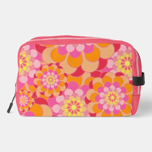 Retro Hippy Oranje roze bloemen Toilettasje (Achterkant)