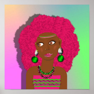 Retro Hippy Psychedelic Disco Diva Pink Afro Girl Poster