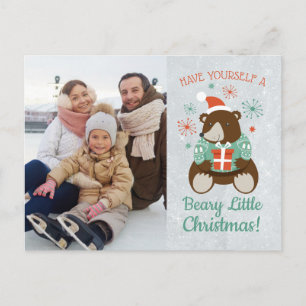 Retro Hipster Beer Beary Little Kerstfoto Briefkaart