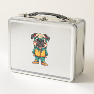 Retro Hipster Pug Hond Cartoon Streetwear Grafisch