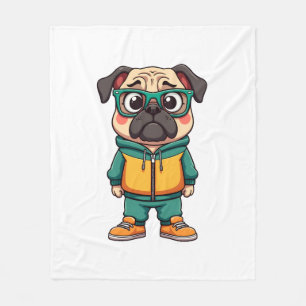 Retro Hipster Pug Hond Cartoon Streetwear Grafisch Fleece Deken