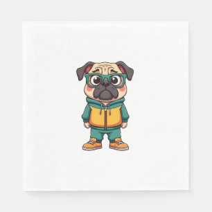 Retro Hipster Pug Hond Cartoon Streetwear Grafisch Servet