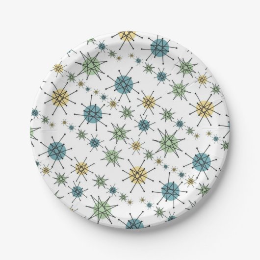 Retro Hipster Space Age Atomic Starburst Papieren Bordje (Voorkant)