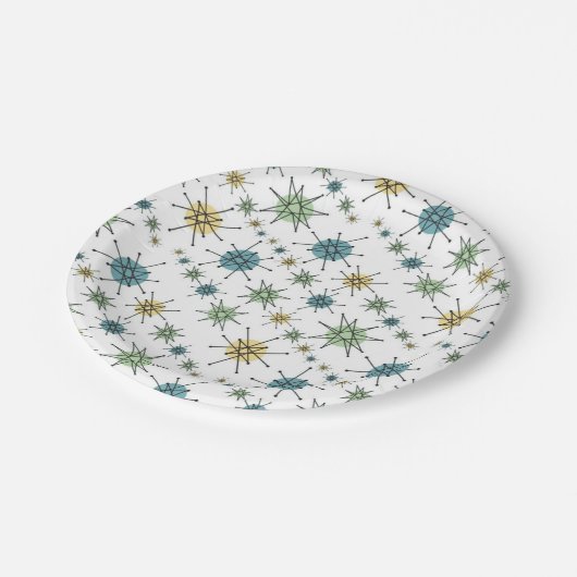 Retro Hipster Space Age Atomic Starburst Papieren Bordje (Gekanteld)