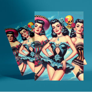 Retro Hispanic Pin-ups Briefkaart