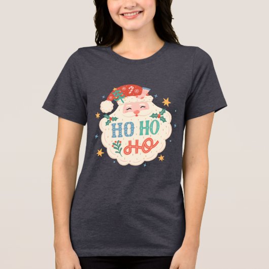 Retro Ho Ho Ho Kerstman Feestelijke Kerstmis Tri-Blend Shirt (Voorkant)