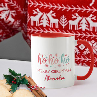 Retro Ho Ho Ho Merry Christmas Custom Name Mok