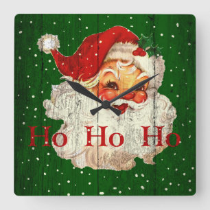  Retro Ho Ho Ho Santa Claus-klok Vierkante Klok
