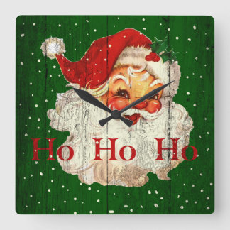 Retro Ho Ho Ho Santa Claus-klok Vierkante Klok