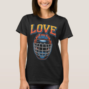 Retro Hockey Liefde Groovy Bloemen En Helm T-shirt