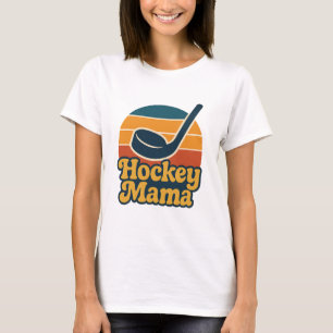 Retro Hockey Mama Sunset Stick & Puck Design T-shirt