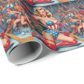 Retro Hockey Pin-up Cadeaupapier (Rol Hoek)