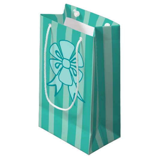 Retro Holiday Aqua Bow Gift Bag Klein Cadeauzakje (Voorkant Gekanteld)