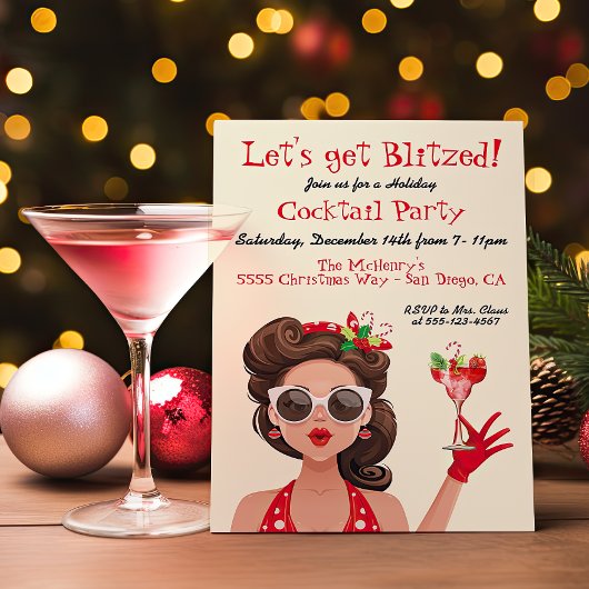 Retro Holiday Cocktail de Noël Invitations