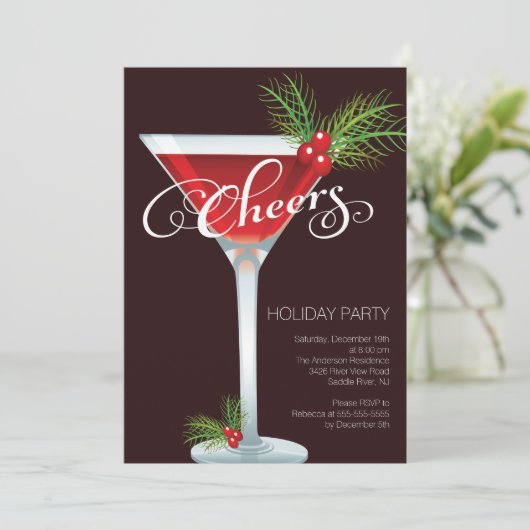 Retro Holiday Cocktail Party Uitnodiging (Staand voorkant)