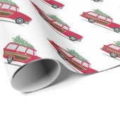 Retro Holiday station wagen Cadeaupapier (Rol Hoek)