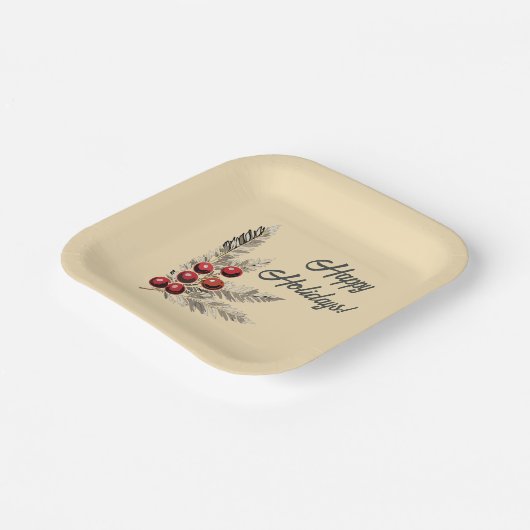 Retro Holly Berries en Evergreen Paper Bord (Gebogen)