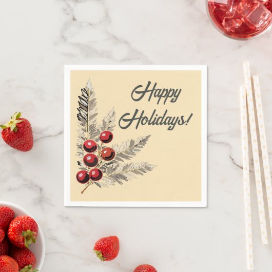 Retro Holly Berries en Evergreen Servet (Insitu)
