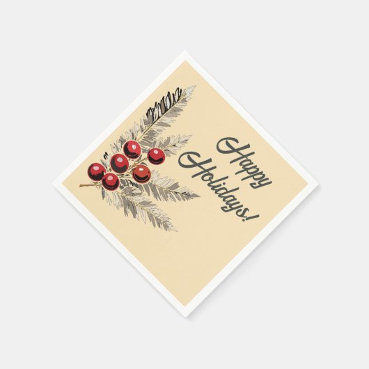 Retro Holly Berries en Evergreen Servet (Hoek)