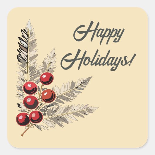 Retro Holly Berries en Evergreen Vierkante Sticker (Voorkant)