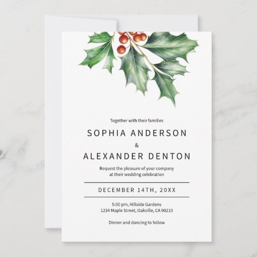Retro holly bruiloft uitnodiging (Voorkant)