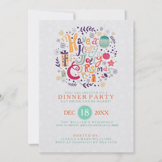 Retro Holly Jolly Kerstfeest Uitnodiging (Achterkant)