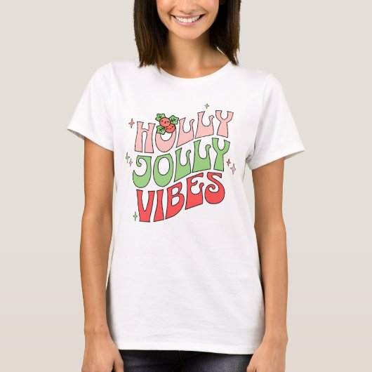 Retro Holly Jolly Kerstvibes T-shirt (Voorkant)