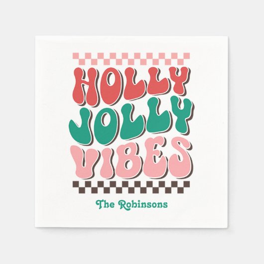 Retro Holly Jolly Vibes Custom Christmas Party Servet (Voorkant)