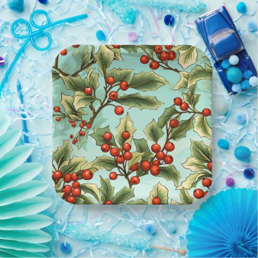 Retro Holly Kerstmis Groot Papieren Bordje (Feest)