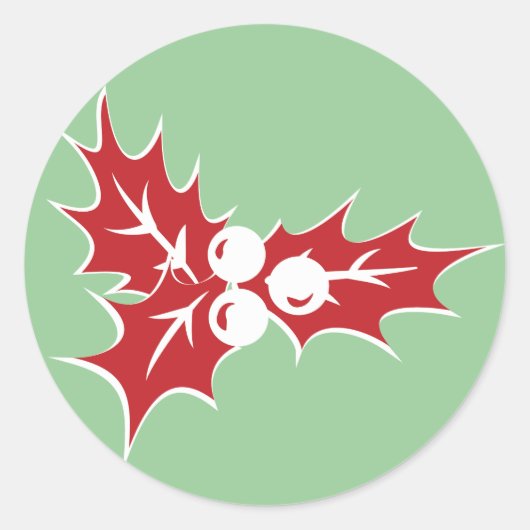 Retro Holly Leaves and Berries Holiday Stickers (Voorkant)