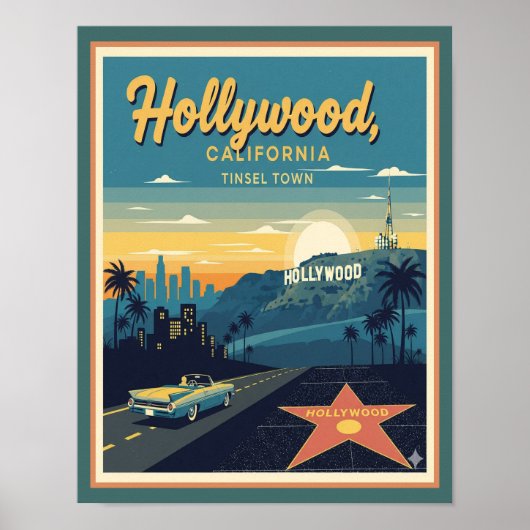 Retro Hollywood California Travel Poster (Devant)